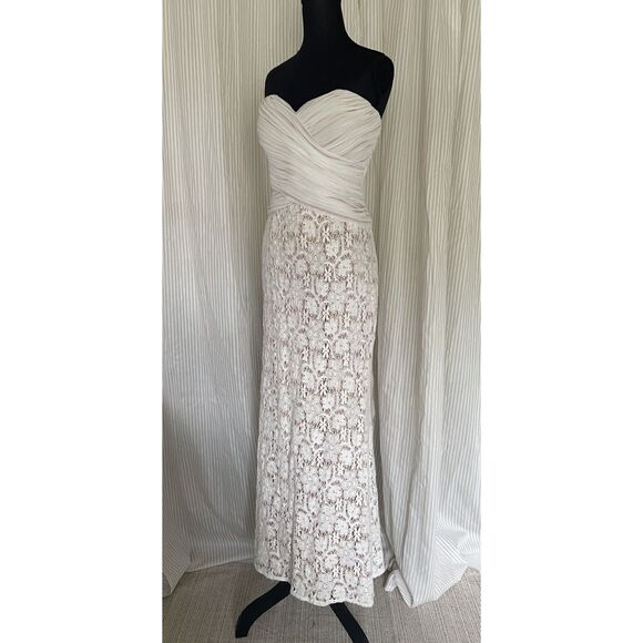 JS Collections Women Dress Small White Floral Lace Maxi Cocktail Bridal Elegant - Picture 2 of 7